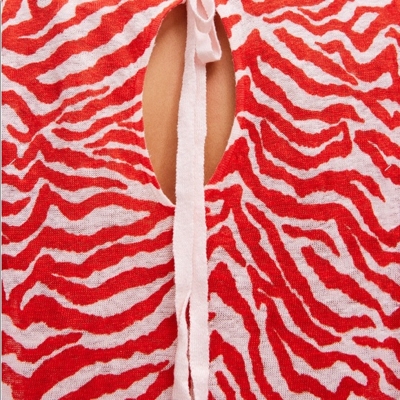 NEW Bimba y Lola Red tiger print linen shorts sleeve sweater S - Picture 5 of 10